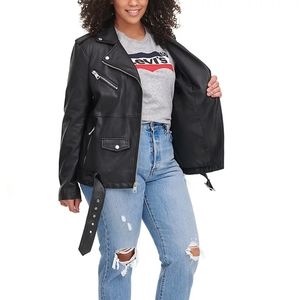 Levis Strauss womens plus 1x classic faux leather motorcycle punk jacket